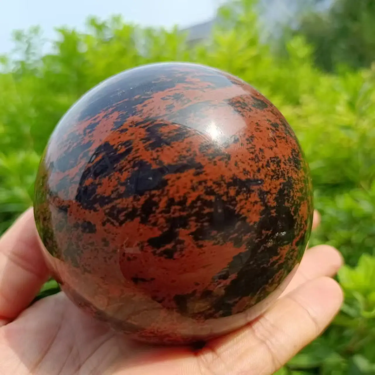 Natural Red Mahogany Obsidian Jasper Healing Power Aura Sphere Ball,Mineral Reiki Healing Stone,Quartz Crystal Ball Decor