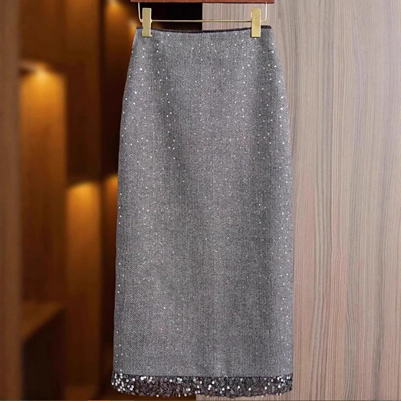 

Spring Autumn Trend Women Half Skirts High-grade Elegant High-waisted Skirts All-matched Fashionable Sequinned Skirts