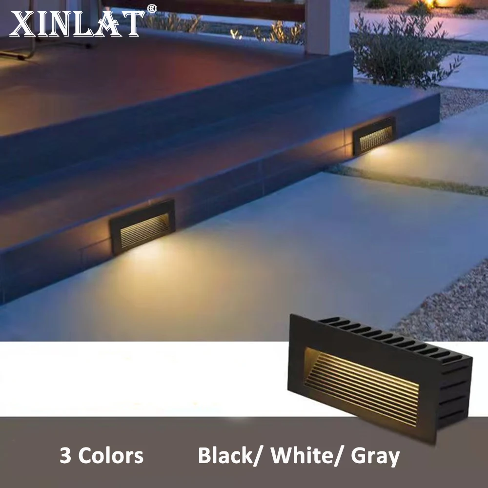 Outdoor Wall Sconce Lamp Embedded Stair Light 12v LED Footlight Street Path Balcony Fence Lighting 220v Waterproof White XINLAT