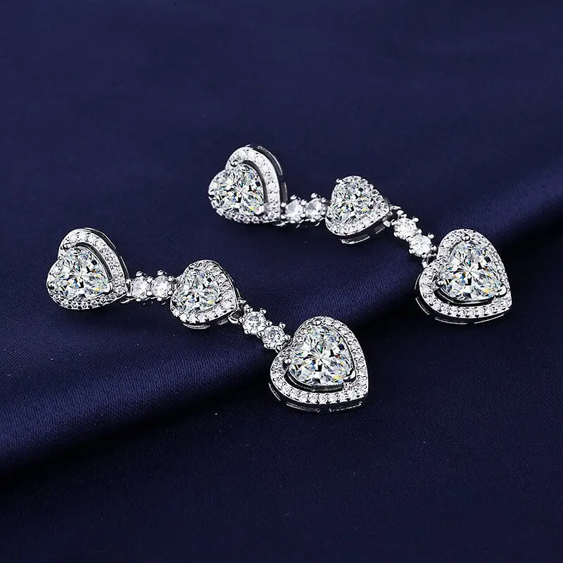 925 pure silver heart-shaped earrings for ladies, fashionable fringed ear pendants, ear jewelry, earrings