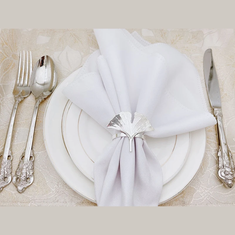 6pcs Ginkgo Leaves Napkin Ring Buckle Holders for Wedding Party Mother’s Day Celebrate Festival Dinner Table Decoration