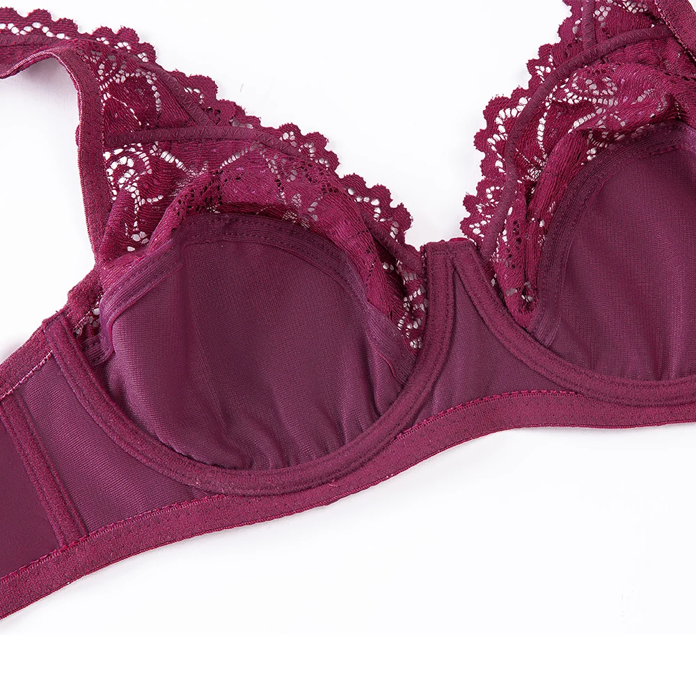 Soutiens-gorge en dentelle transparente sans doublure pour femmes, soutien-gorge grande taille, broderie florale, plongeant, lingerie sexy,