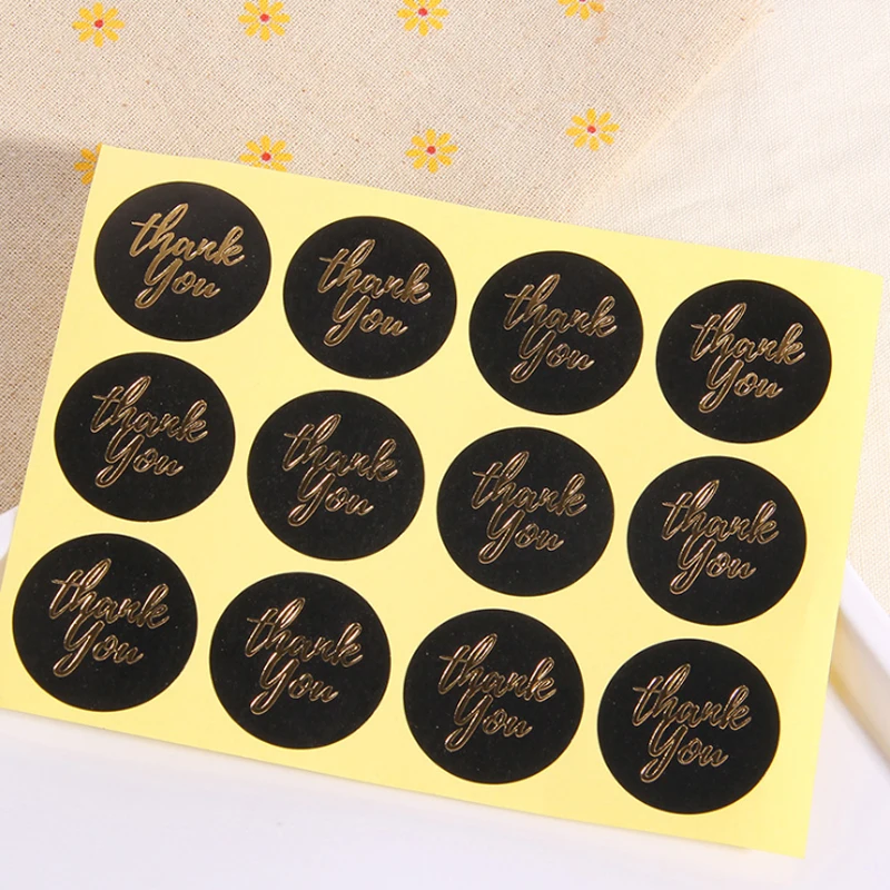 120Pcs Black Kraft Paper with stamping Golden Thank You Round Label Sticker Student DIY Retro Seal Sticker For Handmade Products