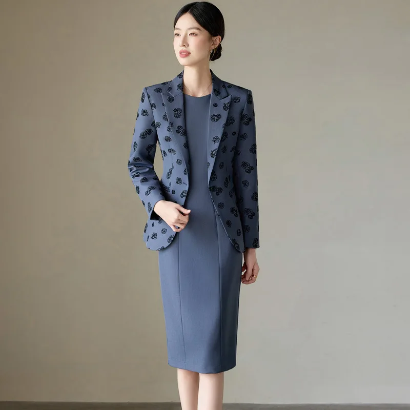 

Женский пиджак с принтом2025Новый весенне-осенний профессиональный деловой жилет-костюм серый