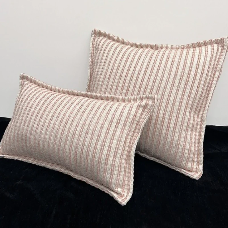 Modern Pink Striped Jacquard Cushion Cover Chenille Texture Pillow Covers Decorative Modern Luxury Home Decor Cushion Case