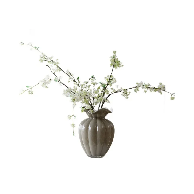 Home medieval Fenton glass vase gray pleated lace French retro flower arrangement desktop decoration