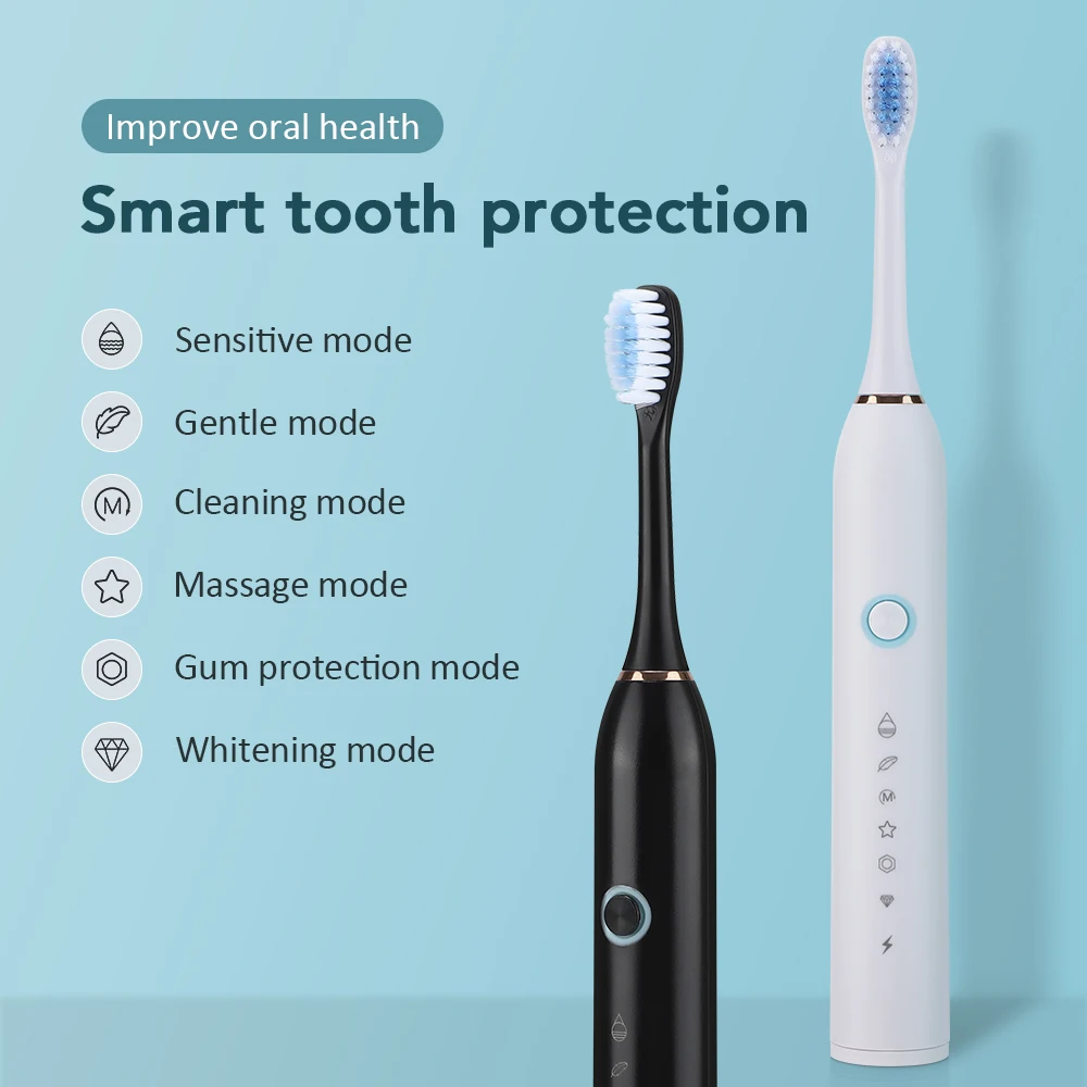 6 Modes Electric Toothbrush Teeth Cleaning and Whitening IP67 Waterproof Rechargeable Toothbrush High Vibration Dental Tooth