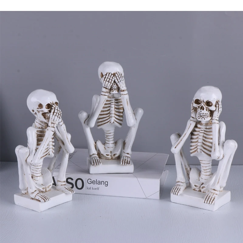 Resin Crafts Artificial Character Sculpture Skeleton Yoga Poses Openwork Ornaments Three-piece Decorative Figurines