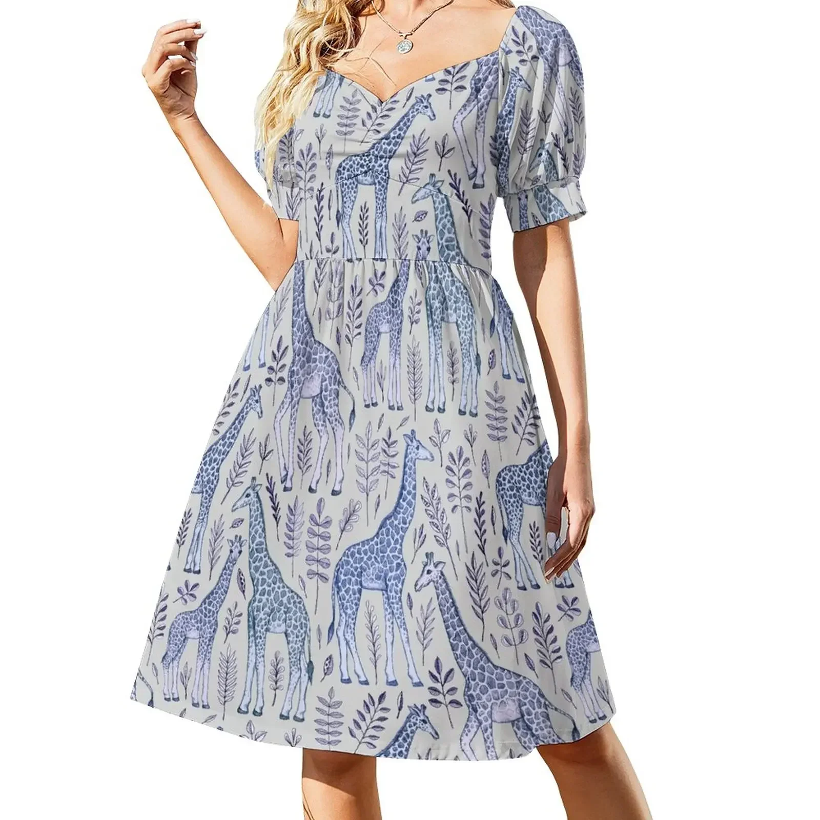 

Blue Giraffe Pattern Short-Sleeved Dress dresses women summer 2025 woman dress Casual dresses