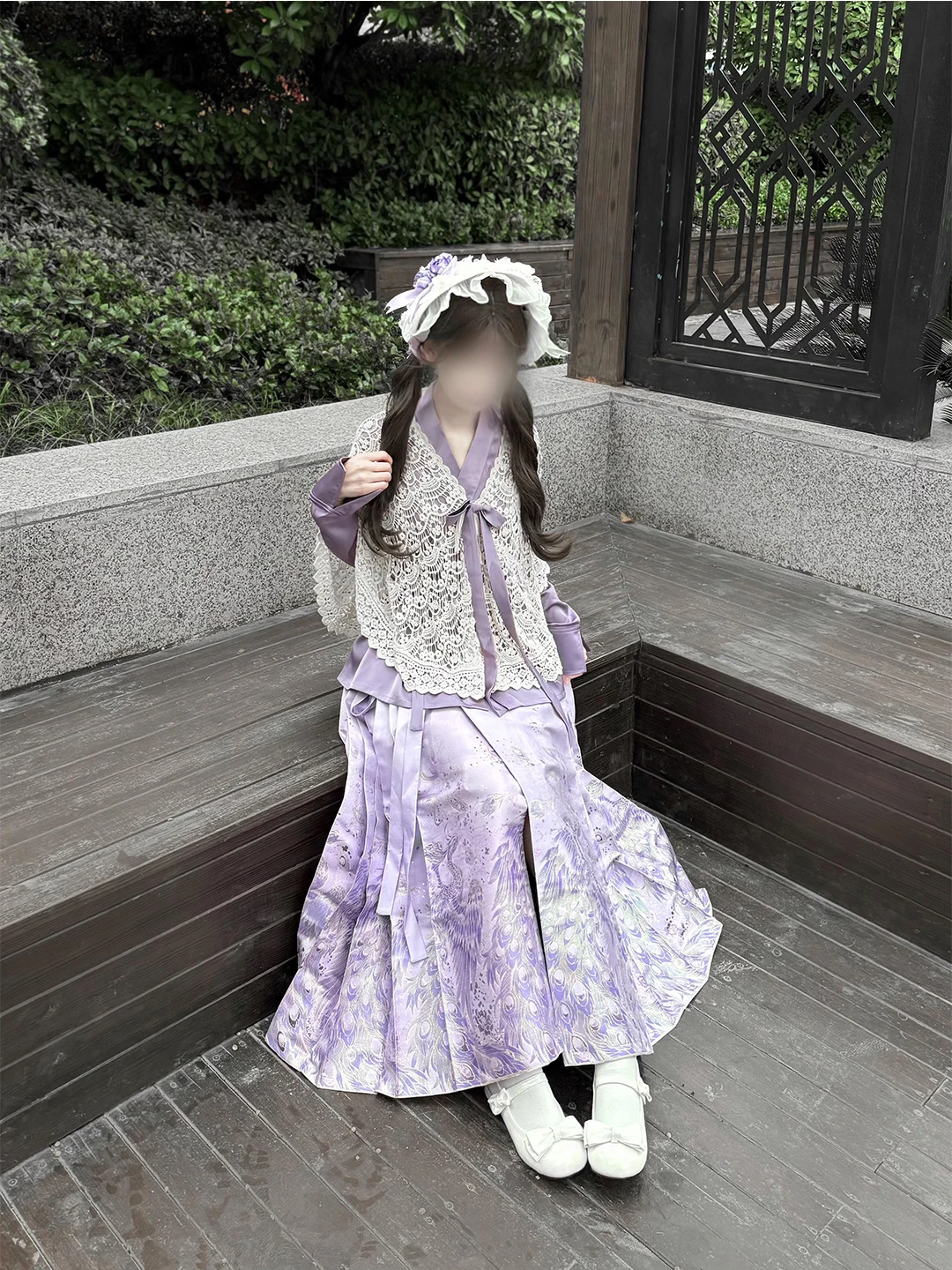Elegant Sweet Purple Hanfu Women's Lace Shoulder Shawl  Tailed Skirt Collar Dress Lolita Fashion Ladies' Traditional Cos...