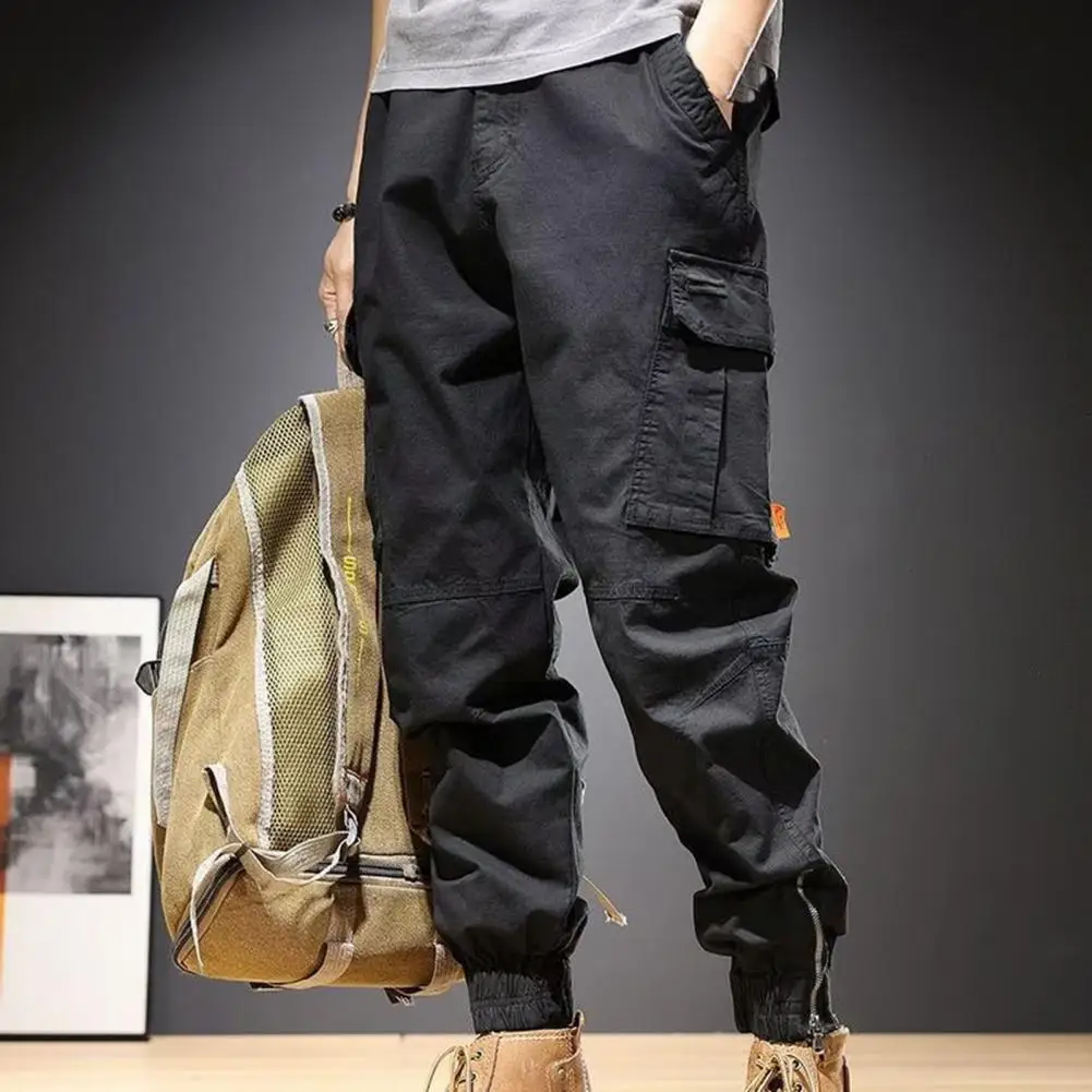 Classic Multi Pocket Military Biker Men Cargo Pants High Quality Man Drawstring Elastic Waist Solid Color Pant pantalones hombre