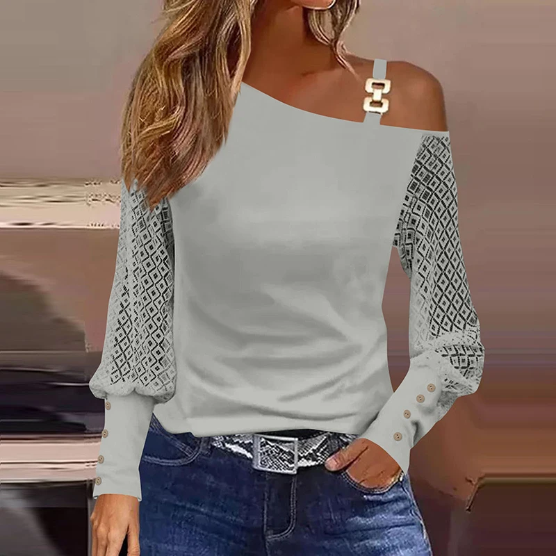 Herfst Sexy Shirt Blouse Vrouwen Elegante Off Shoulder Lange Mouw Blouses Voor Vrouwen Mode Trui Wit