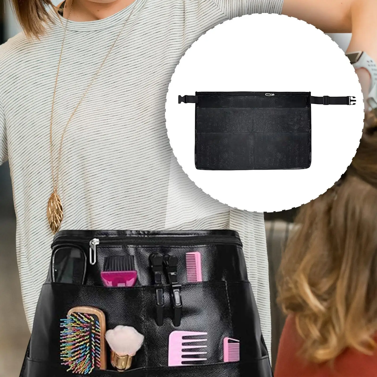 

Hair Stylist Apron Multiple Pockets for Men Women Hair Cutting Waterproof Professional Hairdresser Apron PU Leather Salon Apron