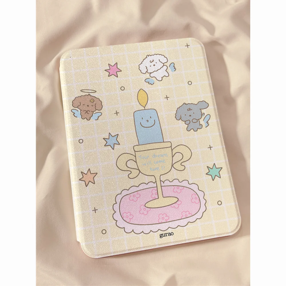 Cute Candle Dog iPad Case For iPad Pro 11 13in 2025 iPad Pro 12.9in Air7 10th 11th M4/5 Anti-fall Protective Rotate Cover