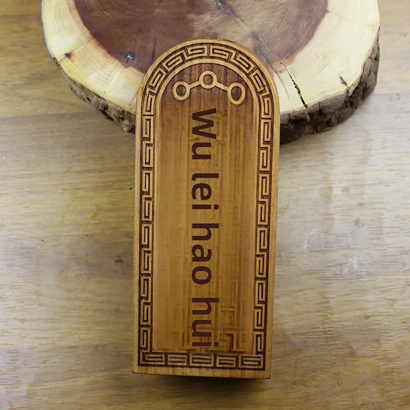Chinese Traditional Feng Shui Thunder Struck Peach Wood Token Double Sided Carved Laozi Riding Ox Five Thunder Order Amulet For
