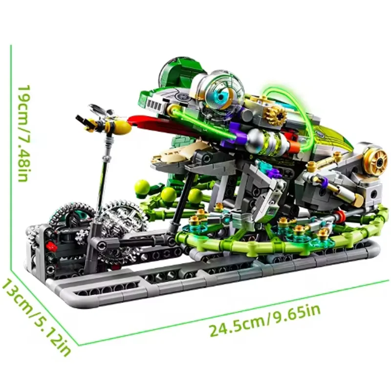 898PCS New Mechanical Frog Building Blocks With Lights Movable Gears Simulated Creative Toy Ornament Exquisite Christmas Gift