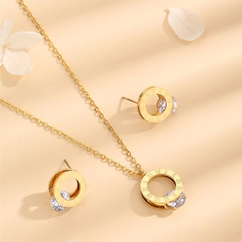 Simple temperament Roman number diamond earring necklace set female accessories