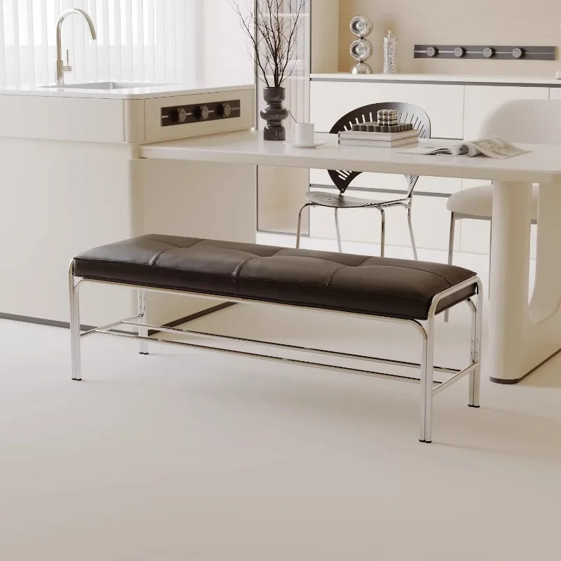Simple Modern Benches Leather Long Strip Soft Cover Stainless Steel Benches Durable Reliable Home Furniture Panchine ZYCD