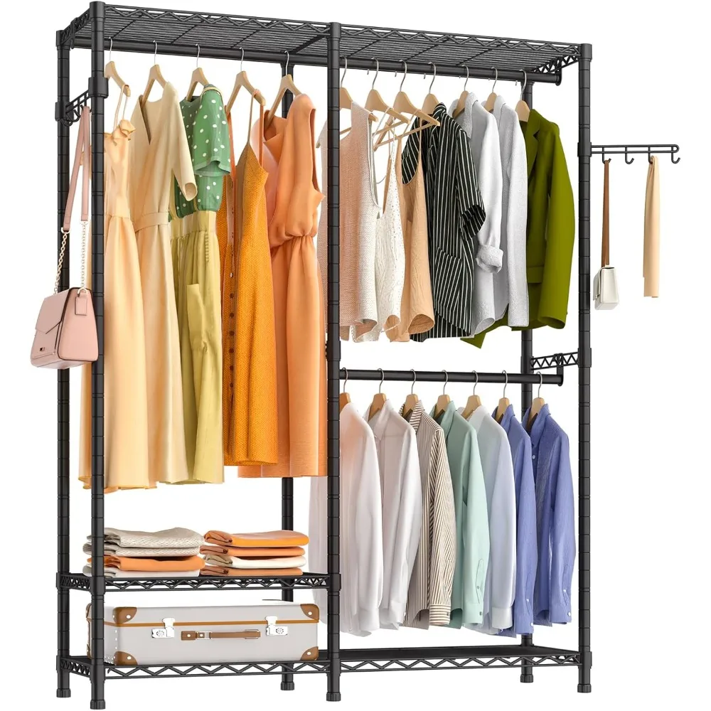 

Heavy Duty Garment Rack, 3 Tiers Metal Adjustable Wire Shelves Closet Organizer and Storage Wardrobe Clothing Rack for Hanging C