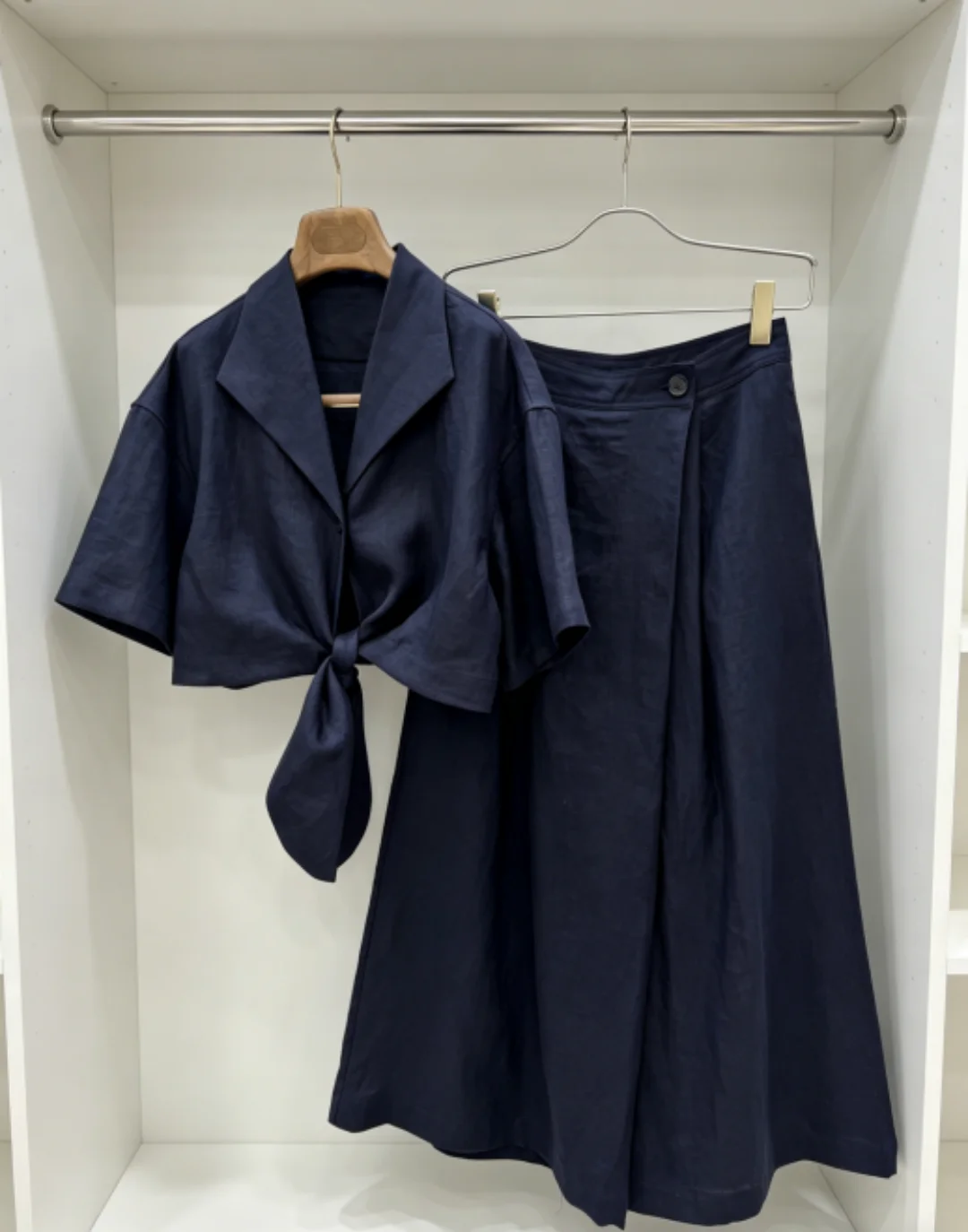 

Summer Women's High Quality 100%Linen Set Solid Buttons Casual Short Blouse Fashion Pants