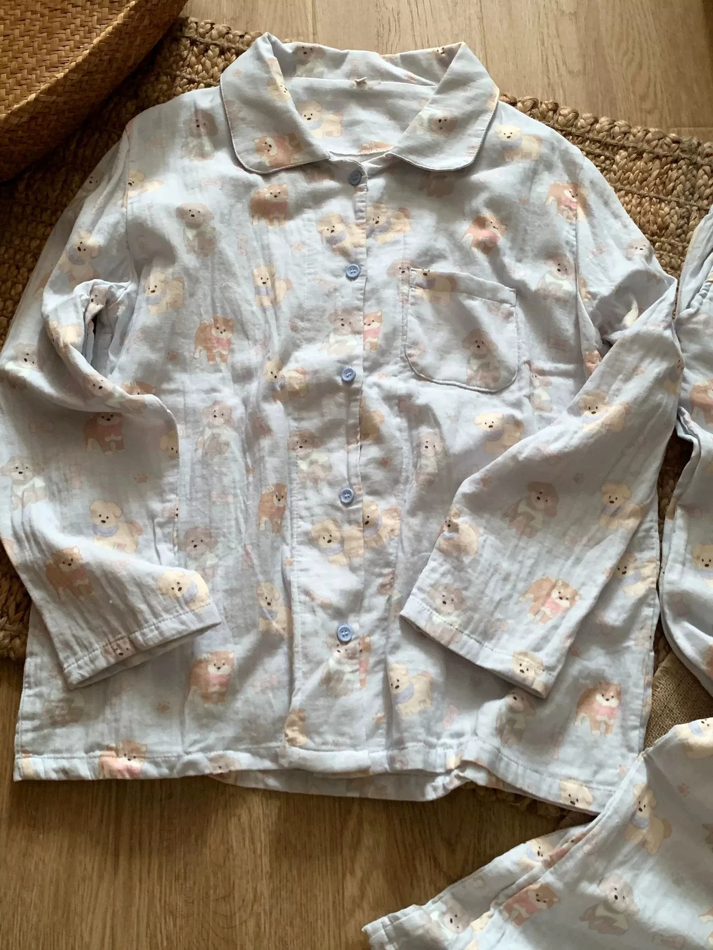 Spring New Pure Cotton Double-layer Yarn Long-sleeved Pajama Japanese Girls Cute Lapel Pure Cotton Loose Loungewear Cartoon Suit