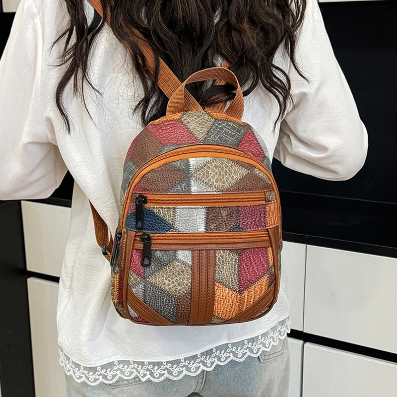 Style Women's Patchwork Backpack Multi-texture Design for Daily Use Commute Stylish Lightweight Casual Fashion Bag