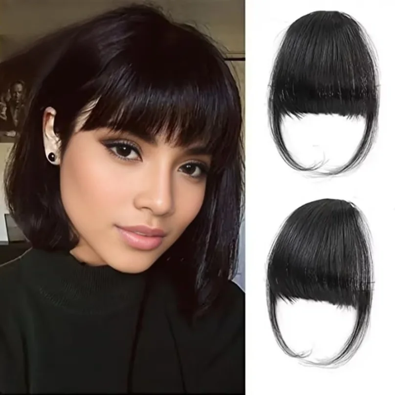 WIGSIN Synthetic Clip In Air Bangs Hair Extensions Short Straight Hairpiece Wig For Women Daily Use Hair Accessories