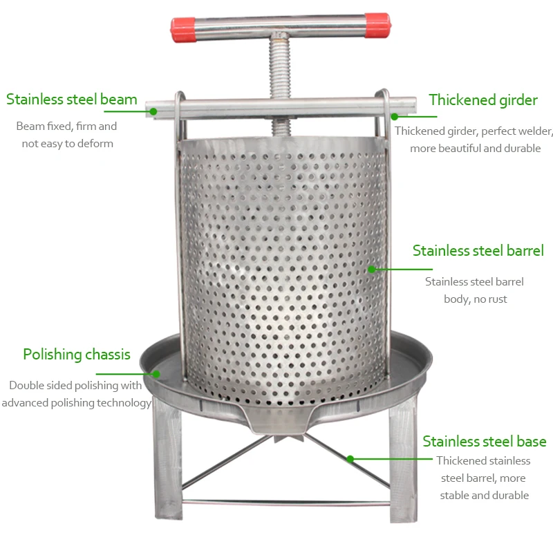 304 aço inoxidável mel imprensa máquina, Small Wax Press, Juicer doméstico, Honey Pan