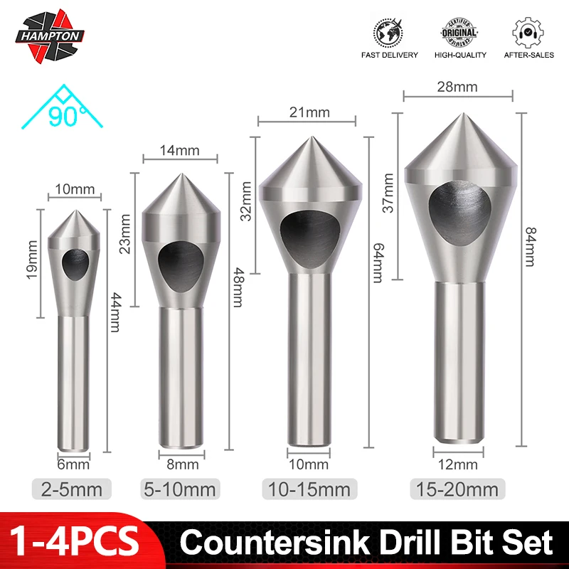 

HAMPTON Chamfer Boring Drill Bit 2-5/5-10/10-15/15-20mm Countersink Drill Bit TiCN Coated Deburring Taper Hole Cutter for Wood