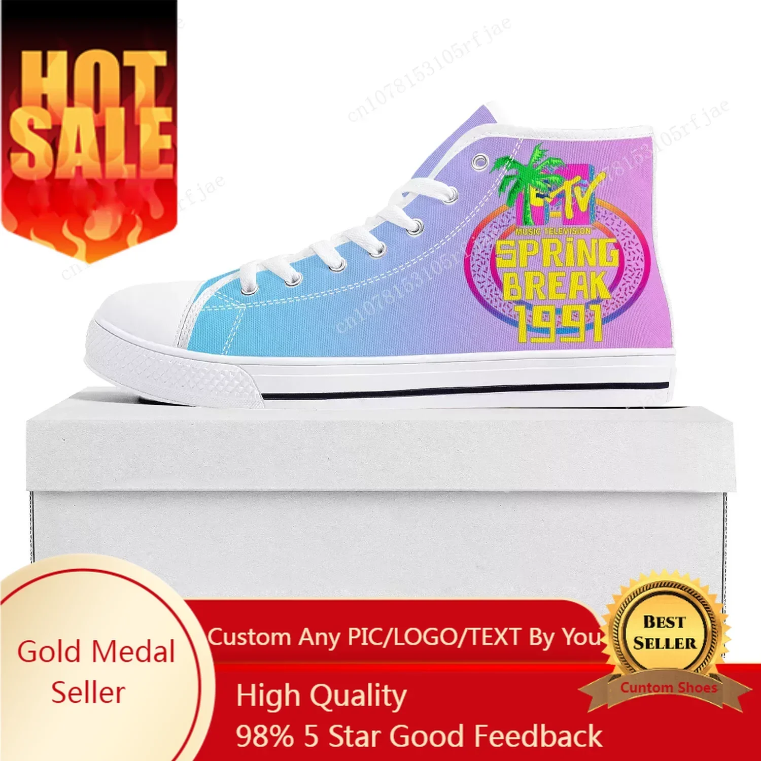 MTV Spring Break 1991 Music High Top High Quality Sneakers Mens Womens Teenager Canvas Sneaker Casual Couple Shoes Custom Shoe