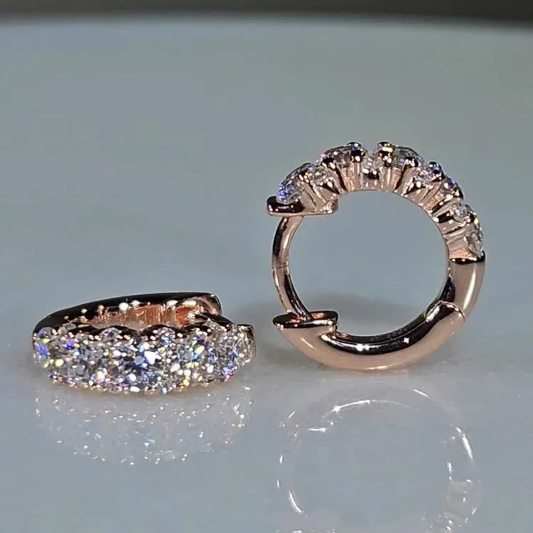 S925 Sterling Silber Ohrringe Luxuriöser Moissanit Halbkreis Diamant Leicht Elegant – Detail 4