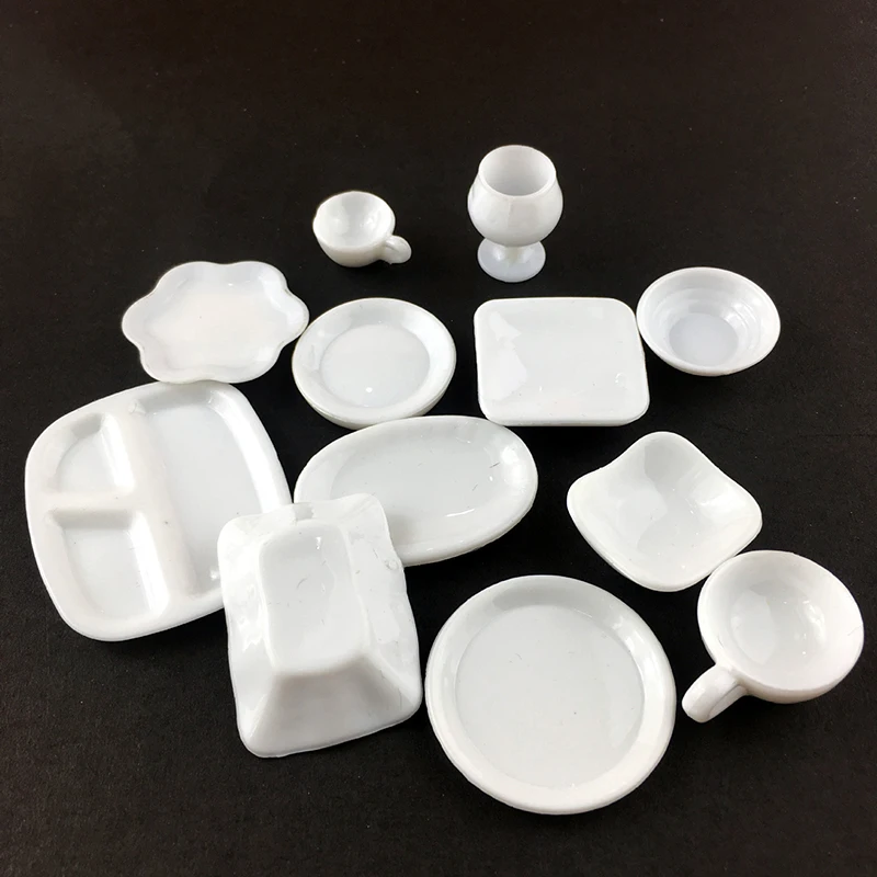 12Pcs/Set Mini White Kitchenware Toys Drink Cups Dish Plate Tableware Mini Simulation Accessories DIY Pretend Play Toys