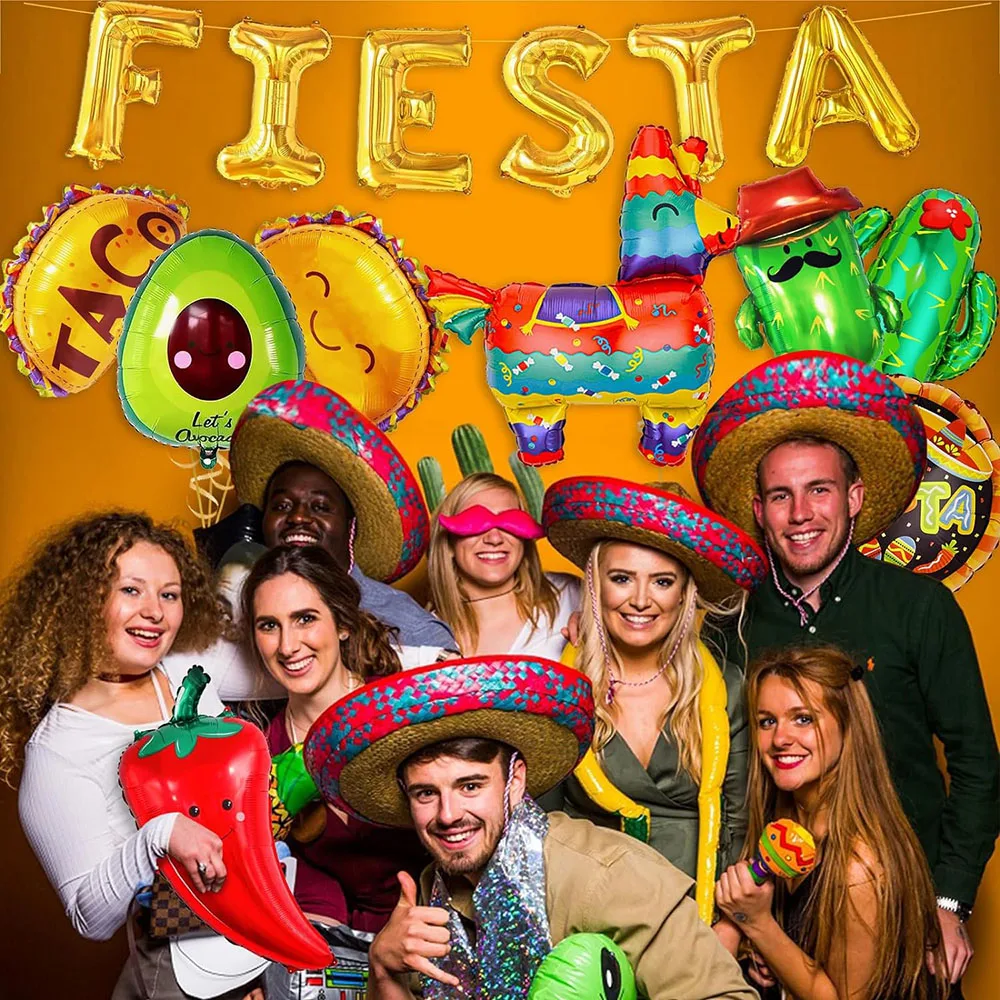 Carnival Party Decoration Set, Big Taco Party Decoration Set - 15 Pack, Fiesta Taco American Camel Cactus Avocado Chili Wide Balloon Suitable for