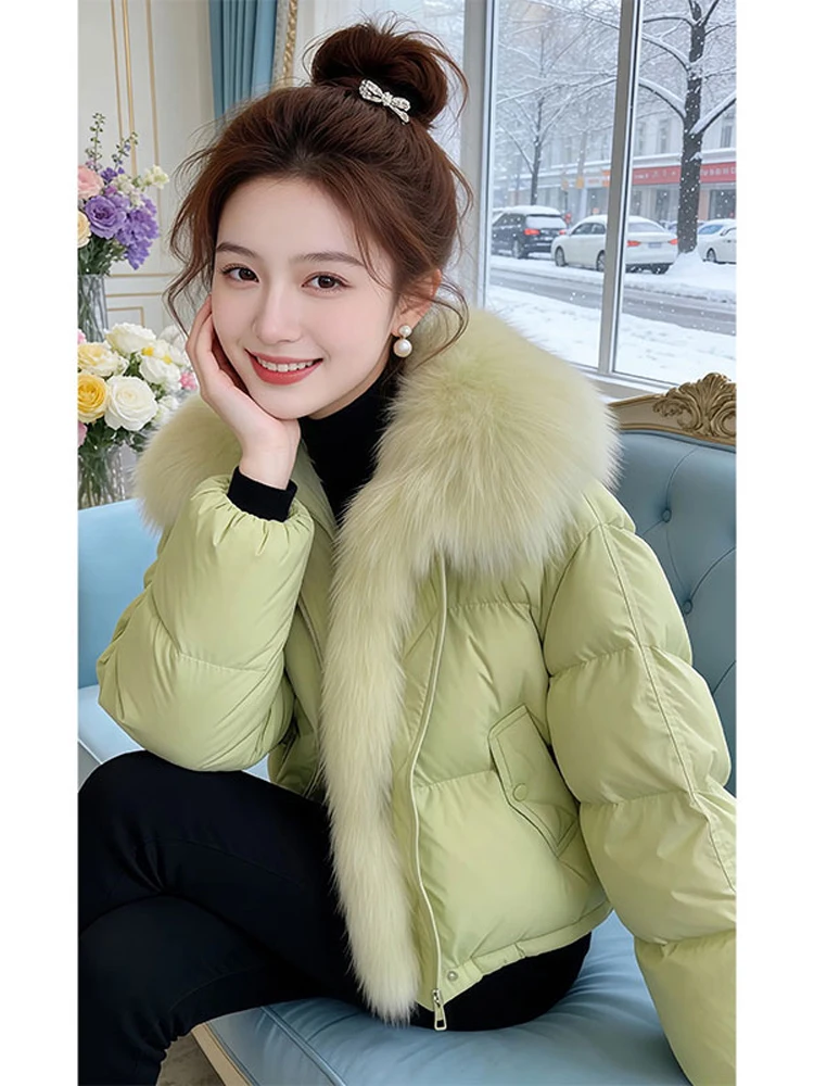 Stylish Thickened Winter Coat for Women Beautiful Large Fur Collar Cotton Jacket Unique Slimming Warm Outerwear Korean Style