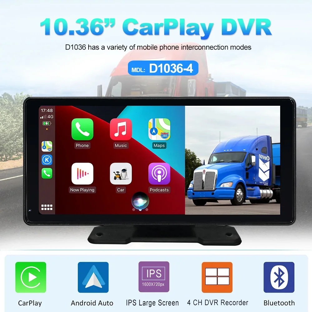 Touch Screen 10.36 Inch truck monitor 360 panorama camera 4CH AHD 1080P 360 Reverse aid portable carplay navigation system