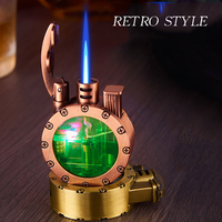 New Metal LED Transparent Gas Storage Inflatable Lighter Retro Blue Flame Direct Charging Lighter Windproof Lighter 2024