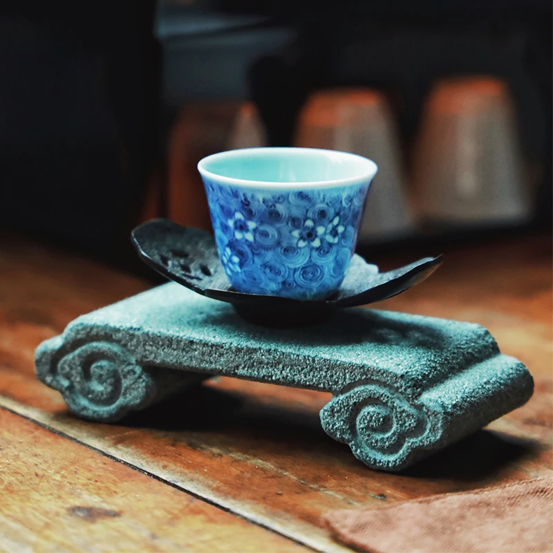 Lapis lazuli auspicious cloud back pattern desktop base ornaments stone stone tray vintage tea tray accessories tea service