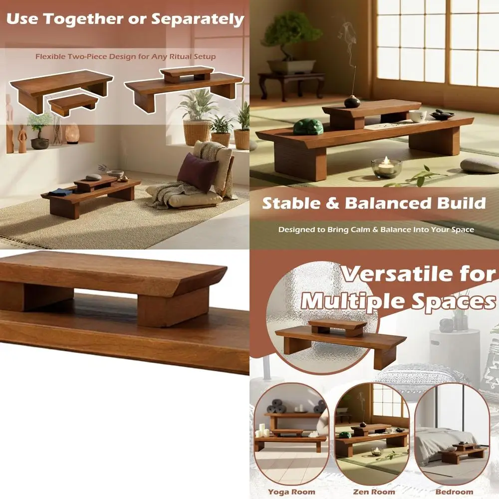 

Solid Wooden Meditation Altar, Puja Table for Serenity, Compact Low Table for Prayer and Tea, Japanese-Style Floor Desk for Home