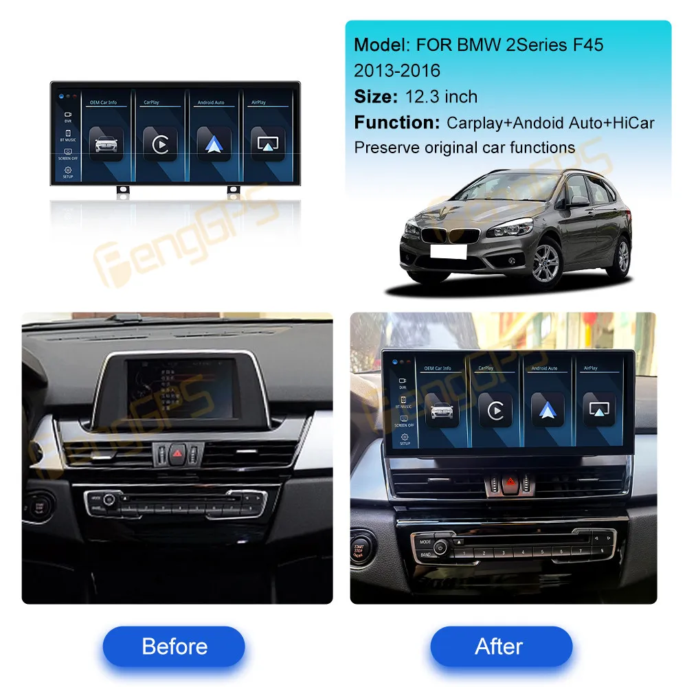 

12.3 Inch Car Radio Linux System For BMW 2 Series F45 2013-2016 GPS Navigation Carplay Video Player Stereo Auto Silky smooth DSP