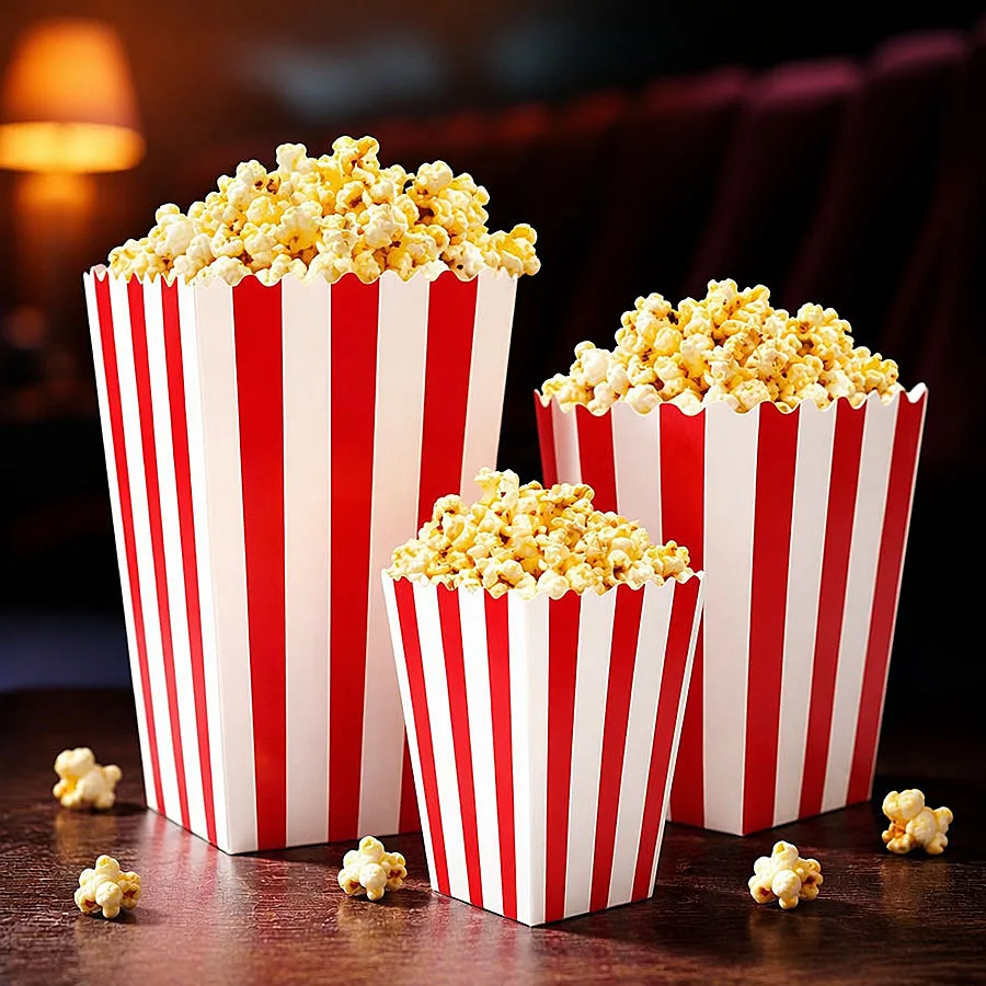 10/20pcs Red Striped Popcorn Boxes, Mini Paper Candy Containers, Carnival Movie Theater Party Favors for Christmas Halloween