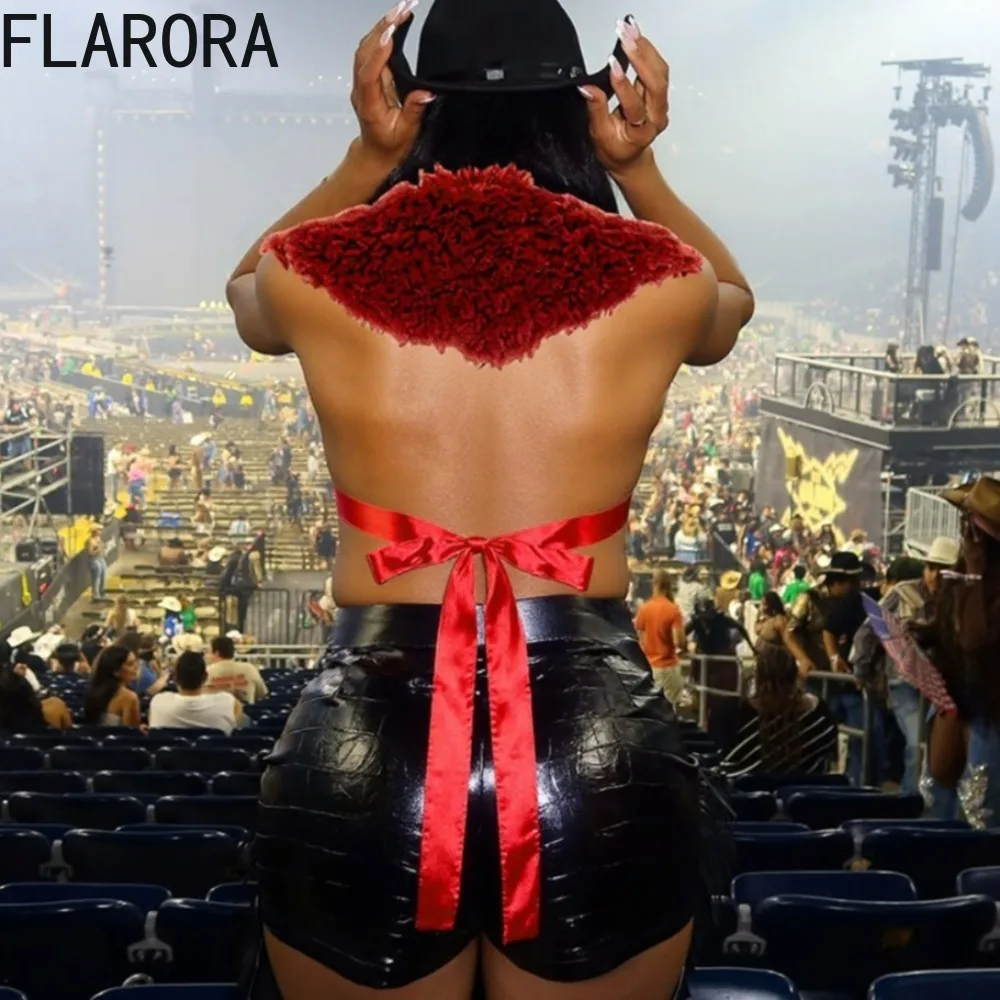سترات نسائية مثيرة من الفرو مُزينة بقصة ضيقة من FLARORA سترات نسائية عميقة على شكل حرف V بدون أكمام بدون ظهر بأشرطة ملابس خريفية للسيدات ملابس خروج
