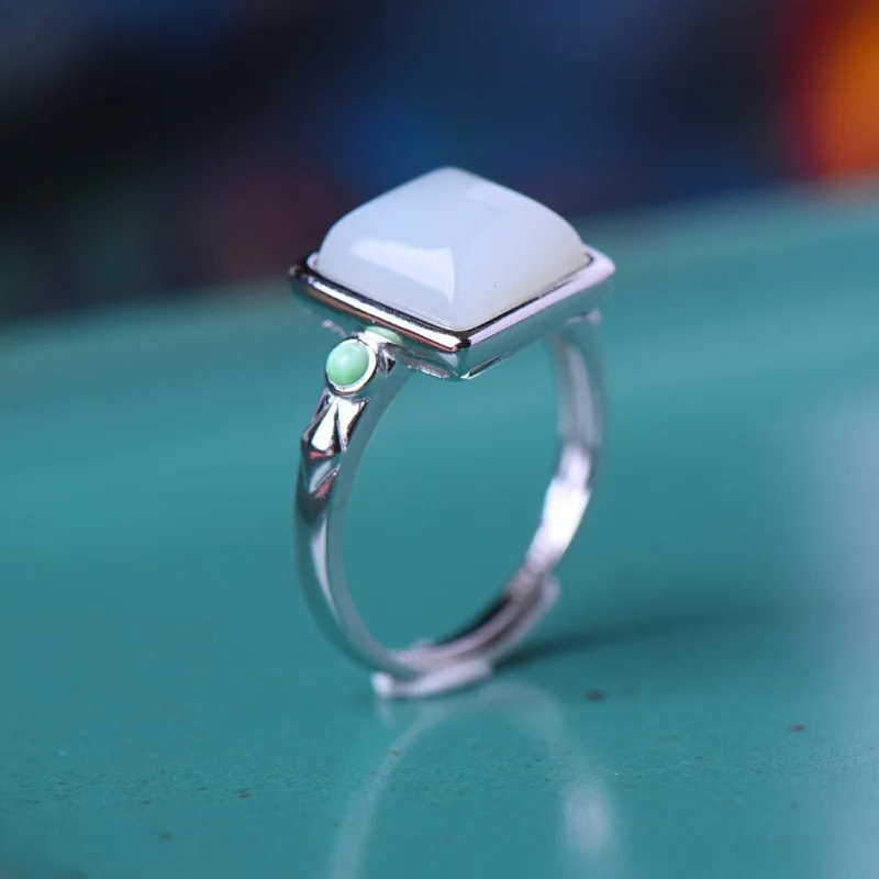 

Adjustable Open S925 Silver Hetian Jade Ring Women