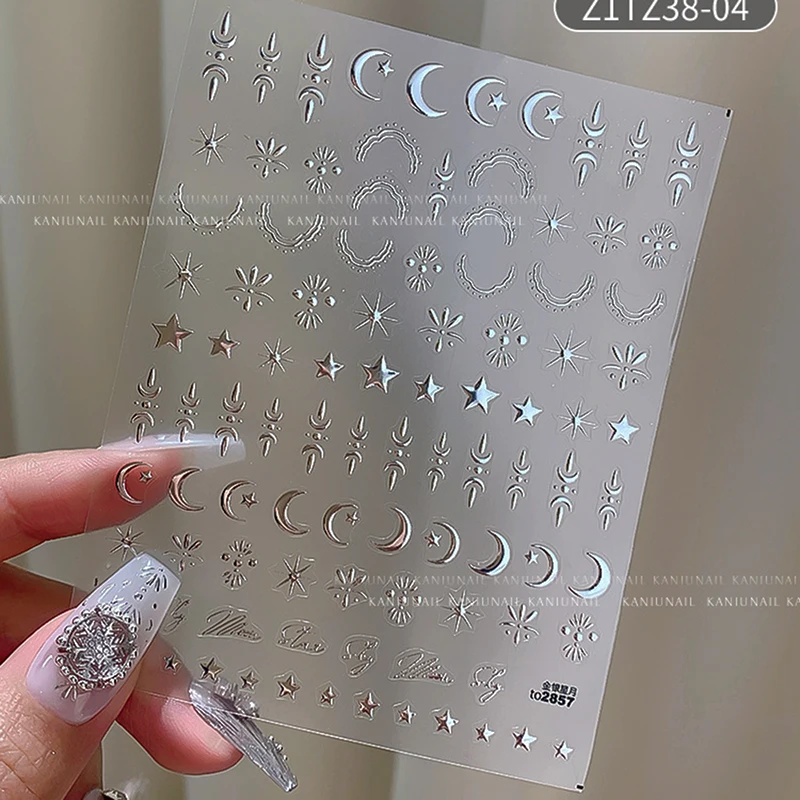 8*10cm Bronzing Star/Moon/Sun 3D Nail Sticker Gold Silver Laser Star Moon Sun Nail Decal Self-Adhesive Manicure Star Moon Slider