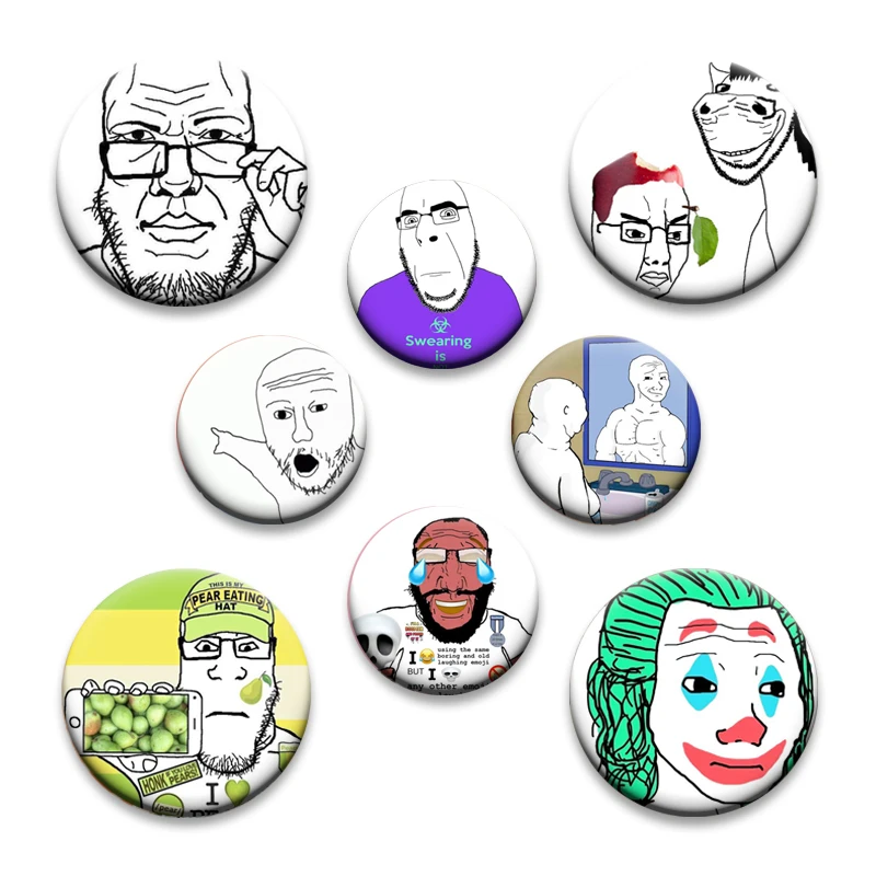 58mm Wojak Soyjak está sobre divertido Meme alfileres de botón suave broches divertidos y saludables insignia de dibujos animados para bolso Collar decoración regalos