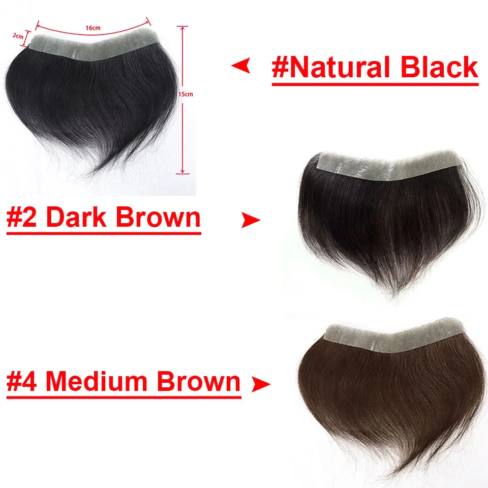 16x2cm Human Hair Toupee Men Forehead Hairpiece Patch Hairline Invisible Seamless Ultra Thin Skin PU Men\'s Capillary Prosthesis