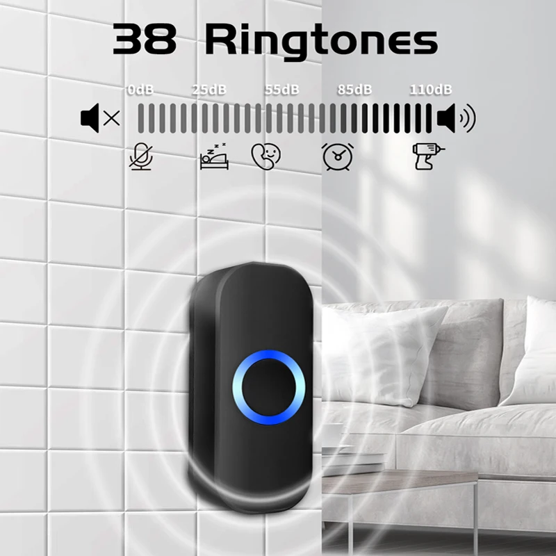 Jeatone-timbre inalámbrico inteligente, timbre de puerta de 433MHz, Control remoto de larga distancia de 200M, impermeable, 38 canciones, alarma