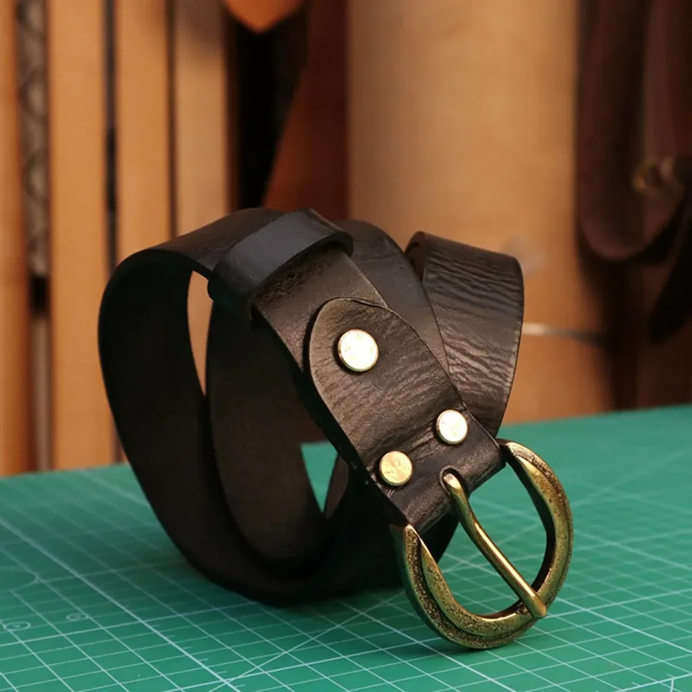 Retro Handmade Cowhide Leather Belt with Faded Effect, Fashionable Retro Hippie Style Belt with Instagram Elements 3cm Width