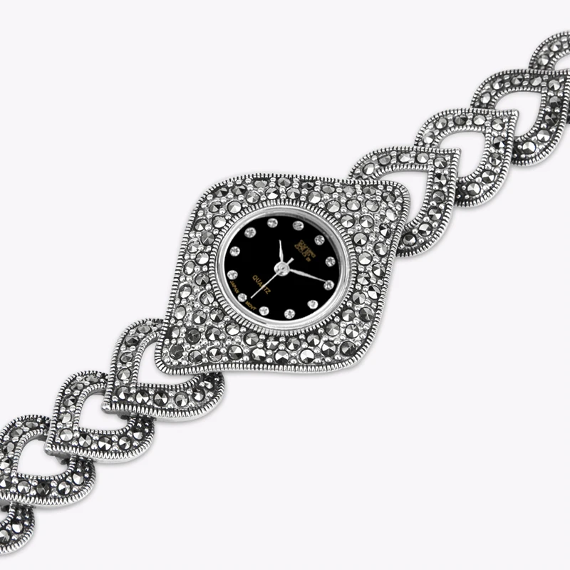 YYSUNNY Fashion Women Rhombus Wrist Watch Round Dial S925 Sterling Silver Strap Ladies Elegant Bracelet Jewelry