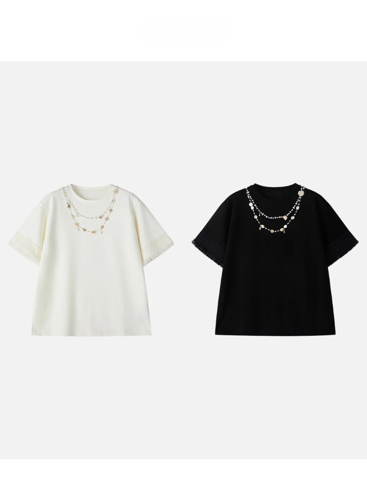 

JINGJING2025 ell T-irt New Design Breathable Casual Skin-friendly Cotton Blend ell Chain Detail T-irt for Women