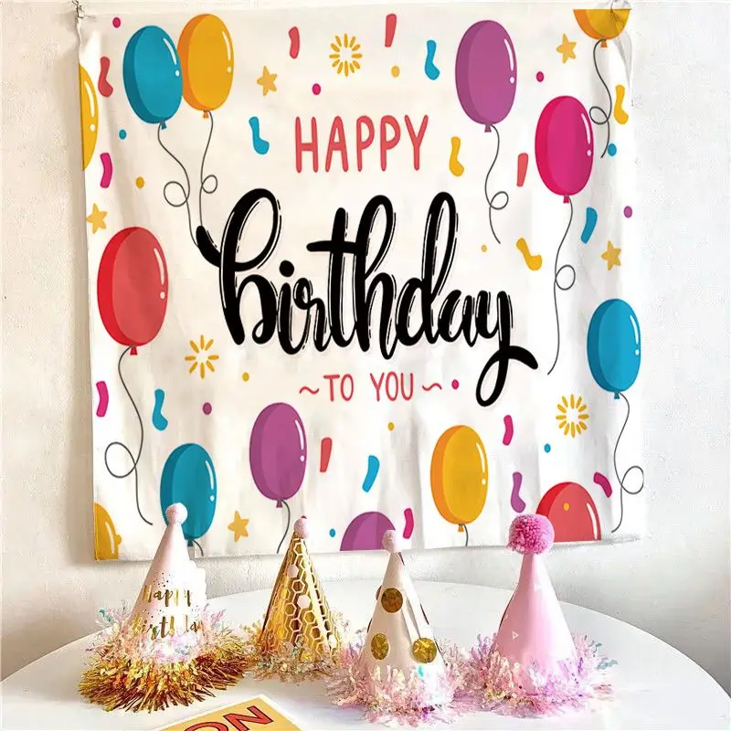 VIKAMA Cartoon Robot Happy Birthday Tapestry, Birthday Party Aesthetic Wall Hanging for Bedroom Living Room Decor